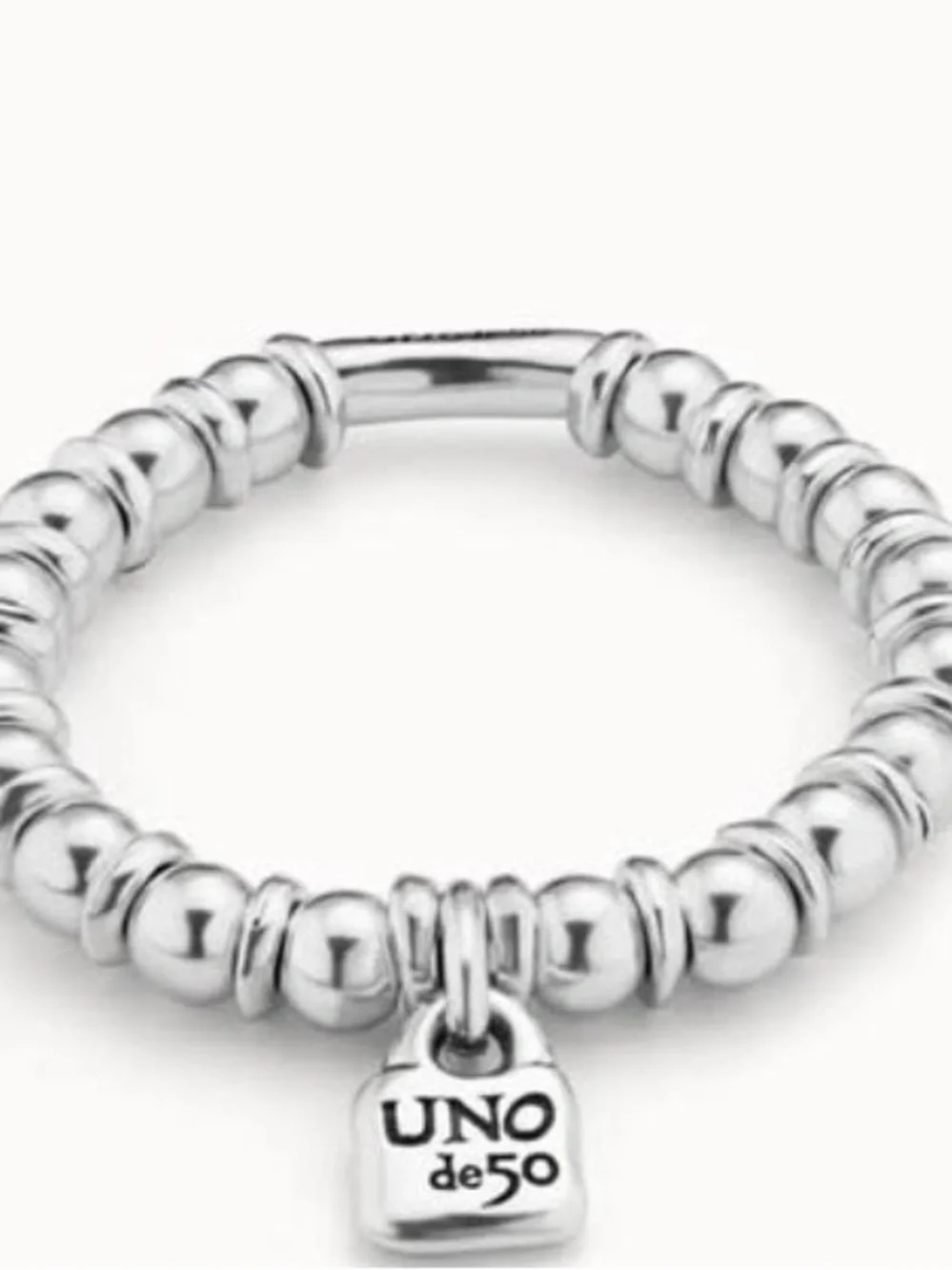 UNO de 50 Silver Beaded Charm Bracelet with Logo Tag